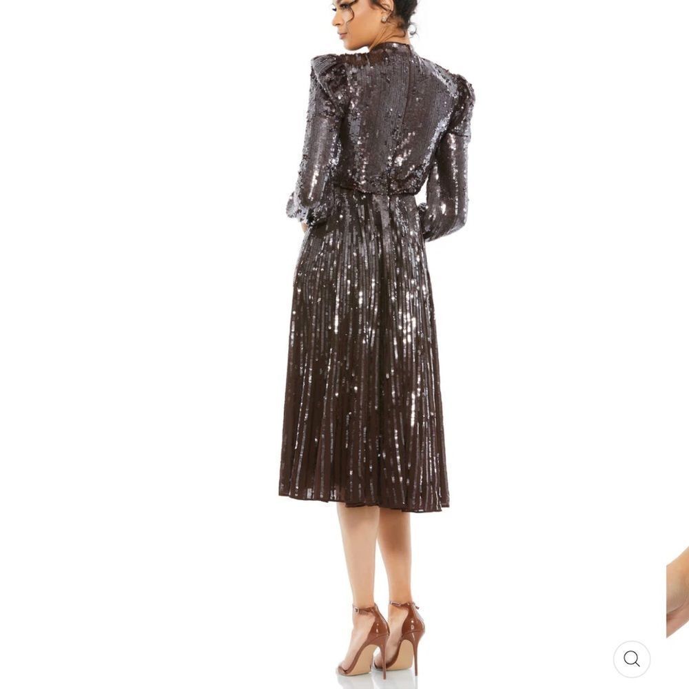 NWT Mac Duggal LONG SLEEVE TEA LENGTH DRESS Brown Size 16 93642 - Picture 5 of 14